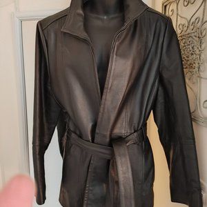 3/4 length leather coat Croft and barrow, black, sz Large,